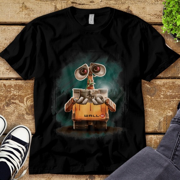 Disney Wall E And Eve Planting Tree Flying Friends Unisex Adult T-shirt - Picture 1 of 2